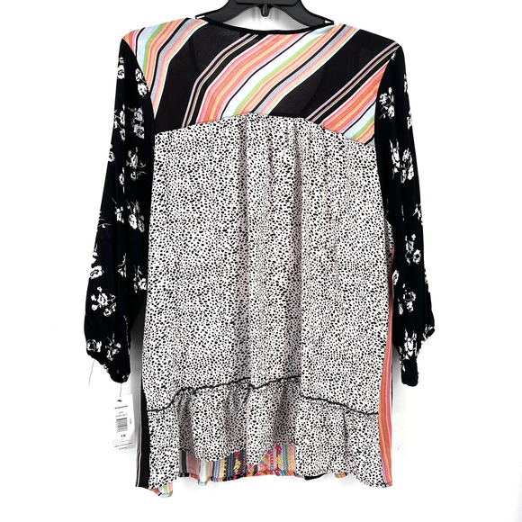 New Calessa Boho Floral Embroidered Stripe Tunic Shirt Size Small Black Pink - Picture 4 of 8